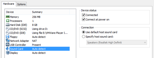 VMWare player, soundcard