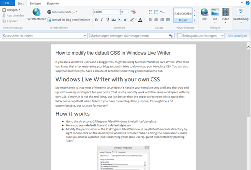 Windows Live Writer with modified default CSS